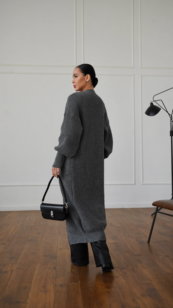 Selene Longline Cardigan – Charcoal