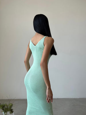 Isaure Ribbed Knit Midi Dress – Mint