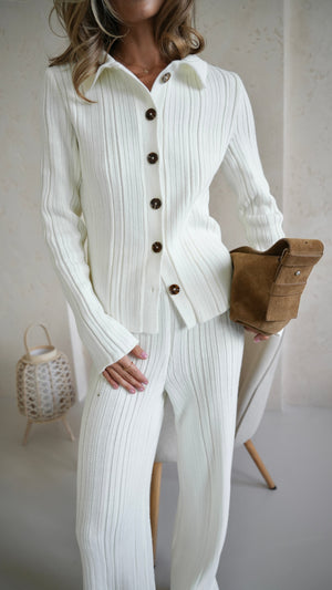 Lucienne Knit Shirt & Trouser Set – Milk White