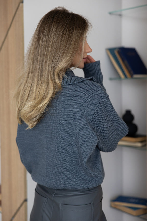 Éliane Half-Zip Cropped Sweater – Charcoal