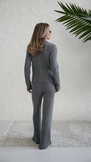 Lucienne Knit Shirt & Trouser Set – Charcoal