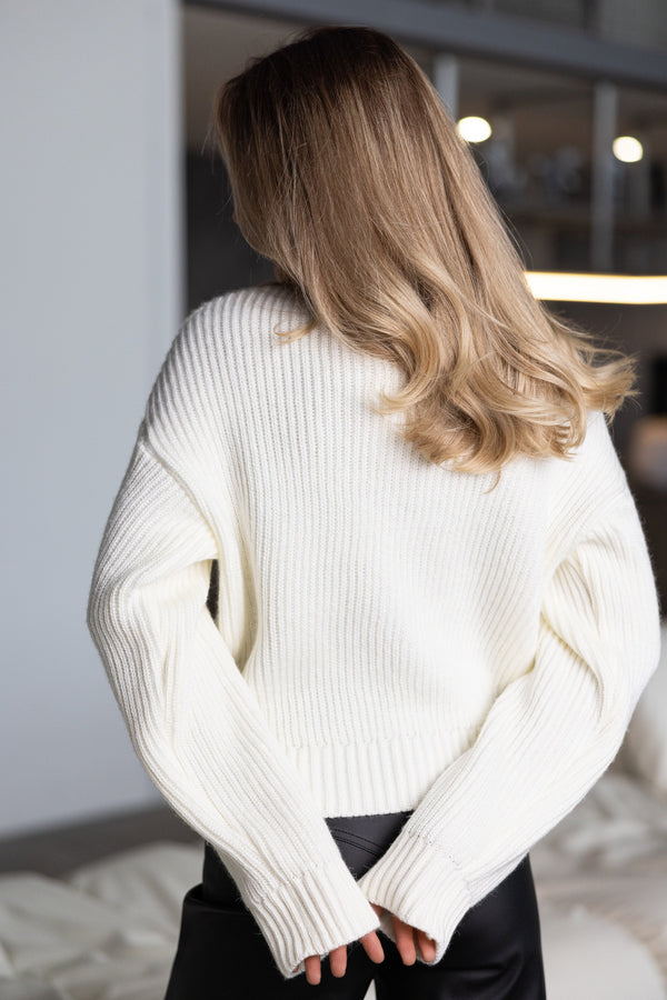 Romy Zip-Front Knit Jacket – Milk White
