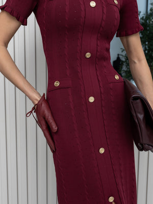 Margot Ribbed Midi Dress – Burgundy