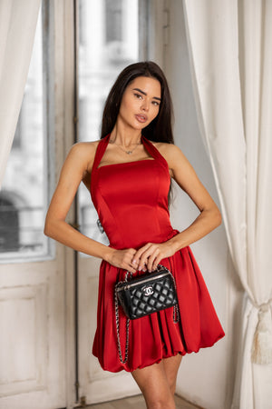 Faye Pleated Mini Dress – Red