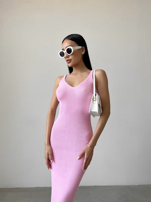 Isaure Ribbed Knit Midi Dress – Pink