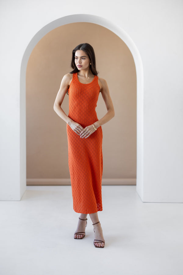 Talia Crochet Knit Maxi Dress – Orange