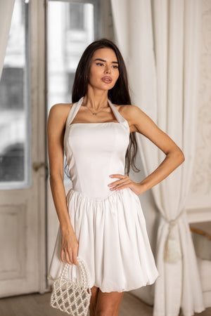 Faye Pleated Mini Dress – Milk White