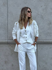 Ghislaine Pinstripe Suit Set in White