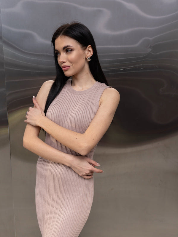 Anaëlle Ribbed Column Maxi Dress – Milk White