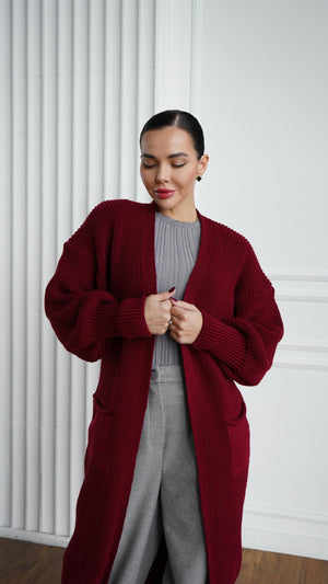 Selene Longline Cardigan – Burgundy