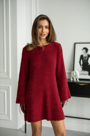 Cosette Bell-Sleeve Swing Dress – Burgundy