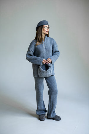 Agathe Half-Zip Knit Set – Sky Blue