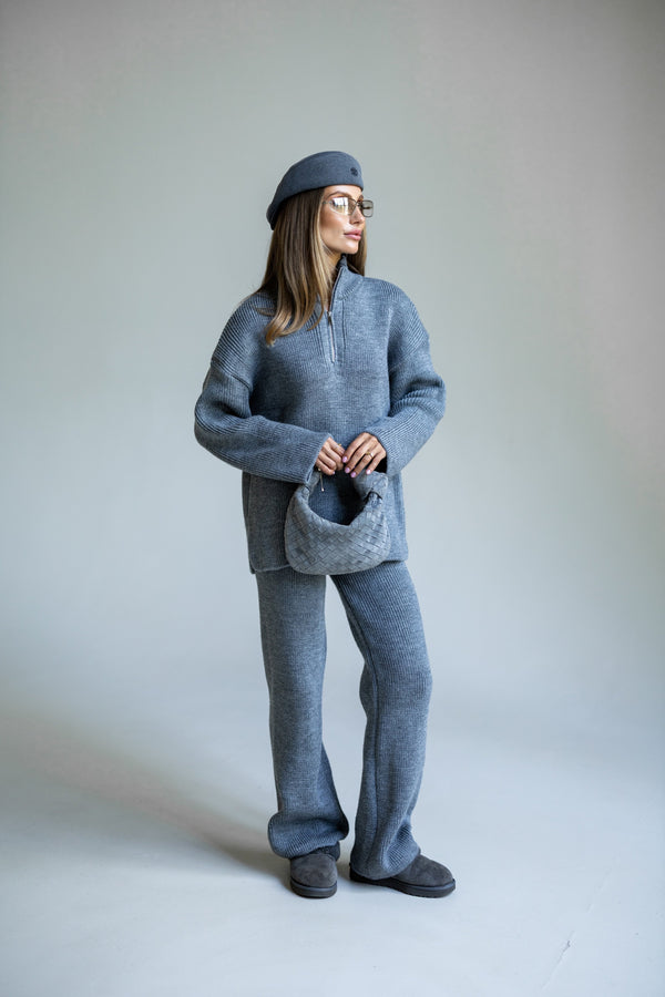 Agathe Half-Zip Knit Set – Sky Blue