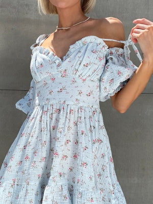 Flavie Off-Shoulder Tiered Mini Dress – White Floral