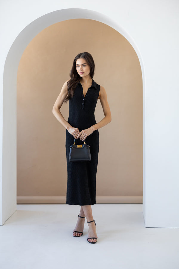 Roxane Sleeveless Polo Knit Dress – Black