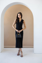 Roxane Sleeveless Polo Knit Dress in Black