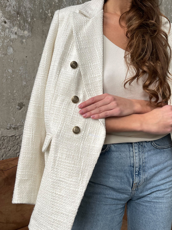 Gwendoline Double-Breasted Oversized Blazer – Milk White
