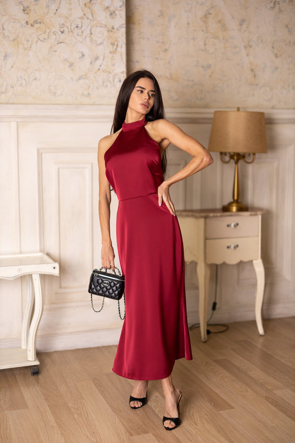 Océane Halter Jumpsuit – Burgundy