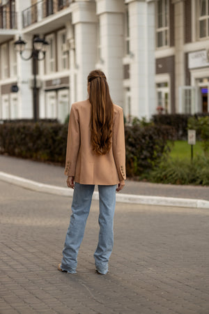 Gwendoline Double-Breasted Oversized Blazer – Champagne