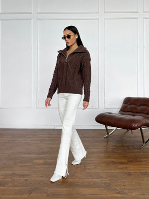 Vera Cable Half-Zip Sweater – Brown
