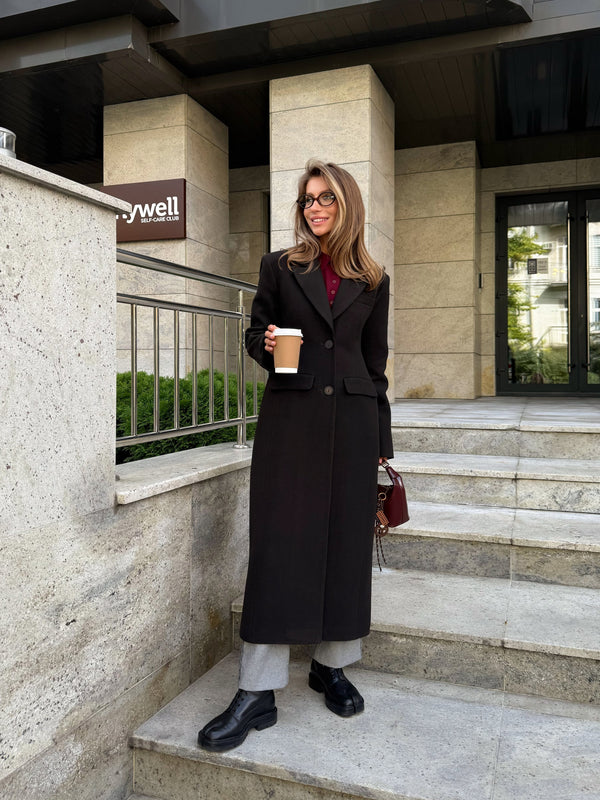 Irène Single-Breasted Wool Coat – Black