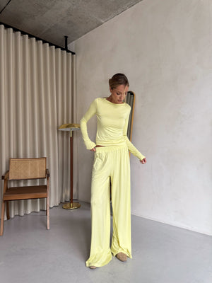 Angeline Knit Cardigan, Top & Trouser Set – Lemon