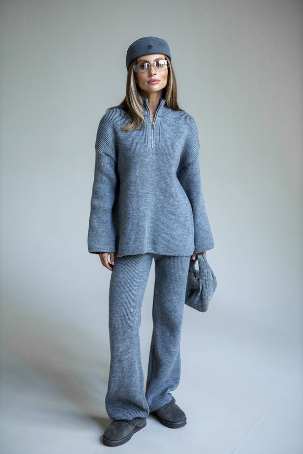 Agathe Half-Zip Knit Set – Sky Blue