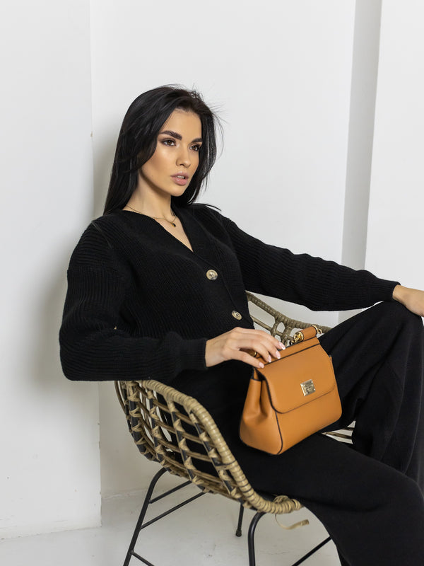 Adélaïde Knit Cardigan & Trouser Set – Black