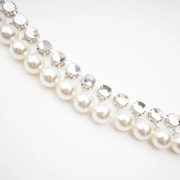 Double Strand Pearl & Crystal Necklace