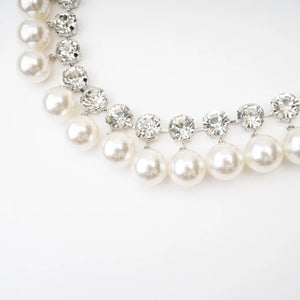 Double Strand Pearl & Crystal Necklace