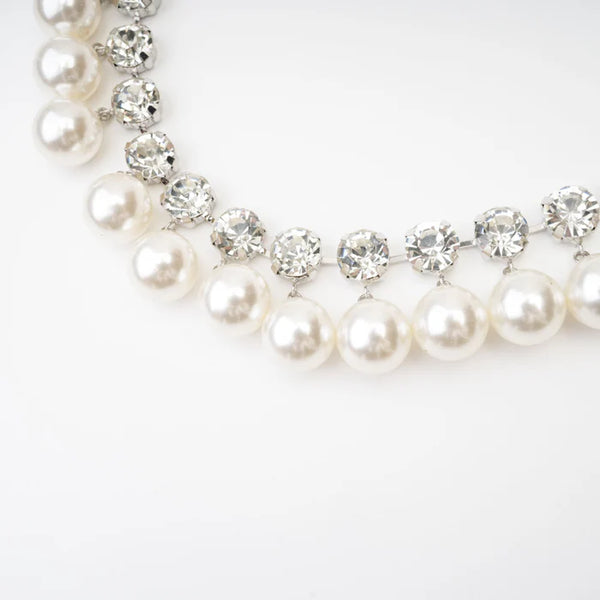 Double Strand Pearl & Crystal Necklace