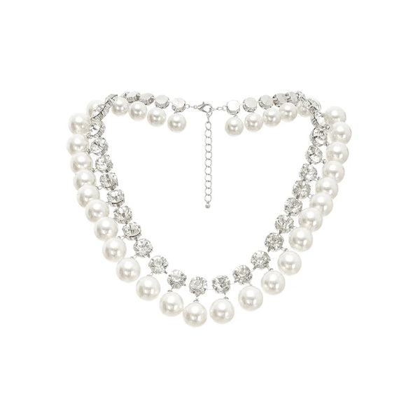 Double Strand Pearl & Crystal Necklace