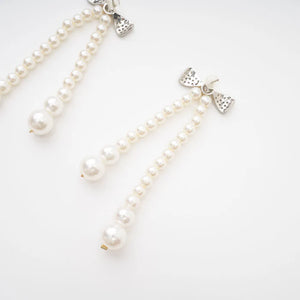 Pearl Bow Drop Earrings