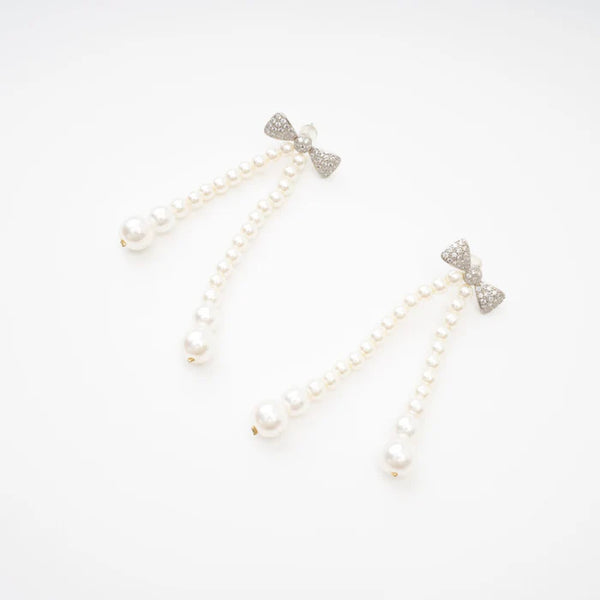Pearl Bow Drop Earrings