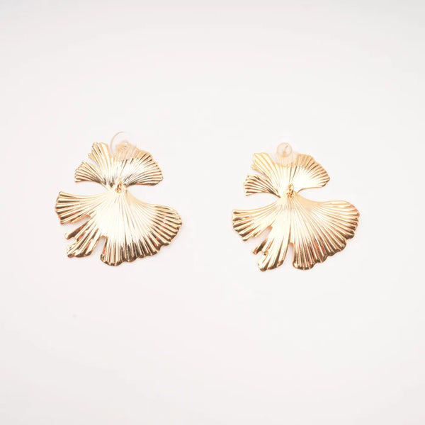 Gold Gingko Leaf Statement Earrings
