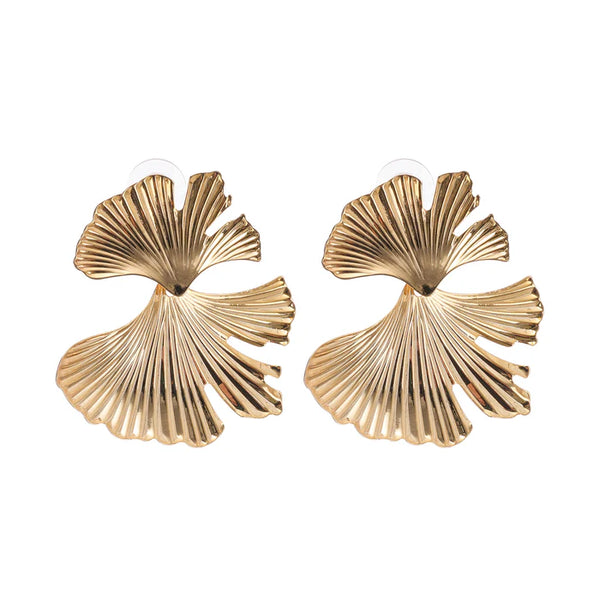 Gold Gingko Leaf Statement Earrings