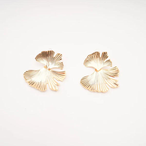 Gold Gingko Leaf Statement Earrings