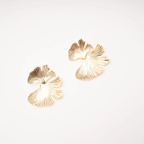 Gold Gingko Leaf Statement Earrings