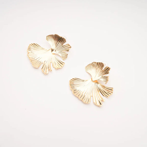 Gold Gingko Leaf Statement Earrings