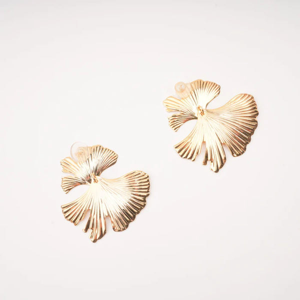 Gold Gingko Leaf Statement Earrings