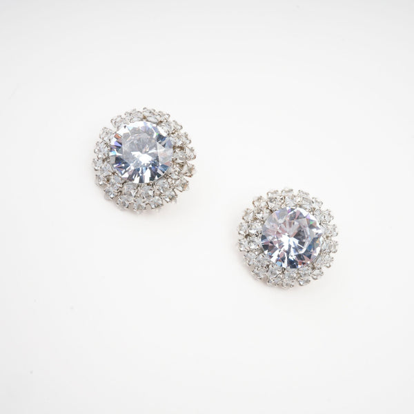 Silver Round Sparkle Stud Earrings