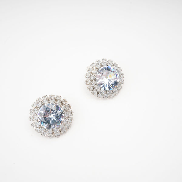 Silver Round Sparkle Stud Earrings