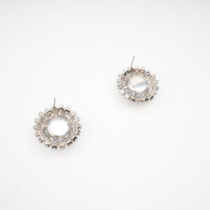 Silver Round Sparkle Stud Earrings