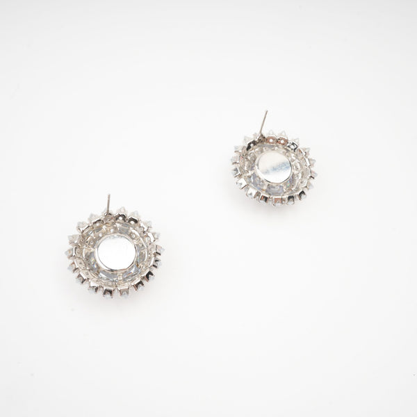 Silver Round Sparkle Stud Earrings