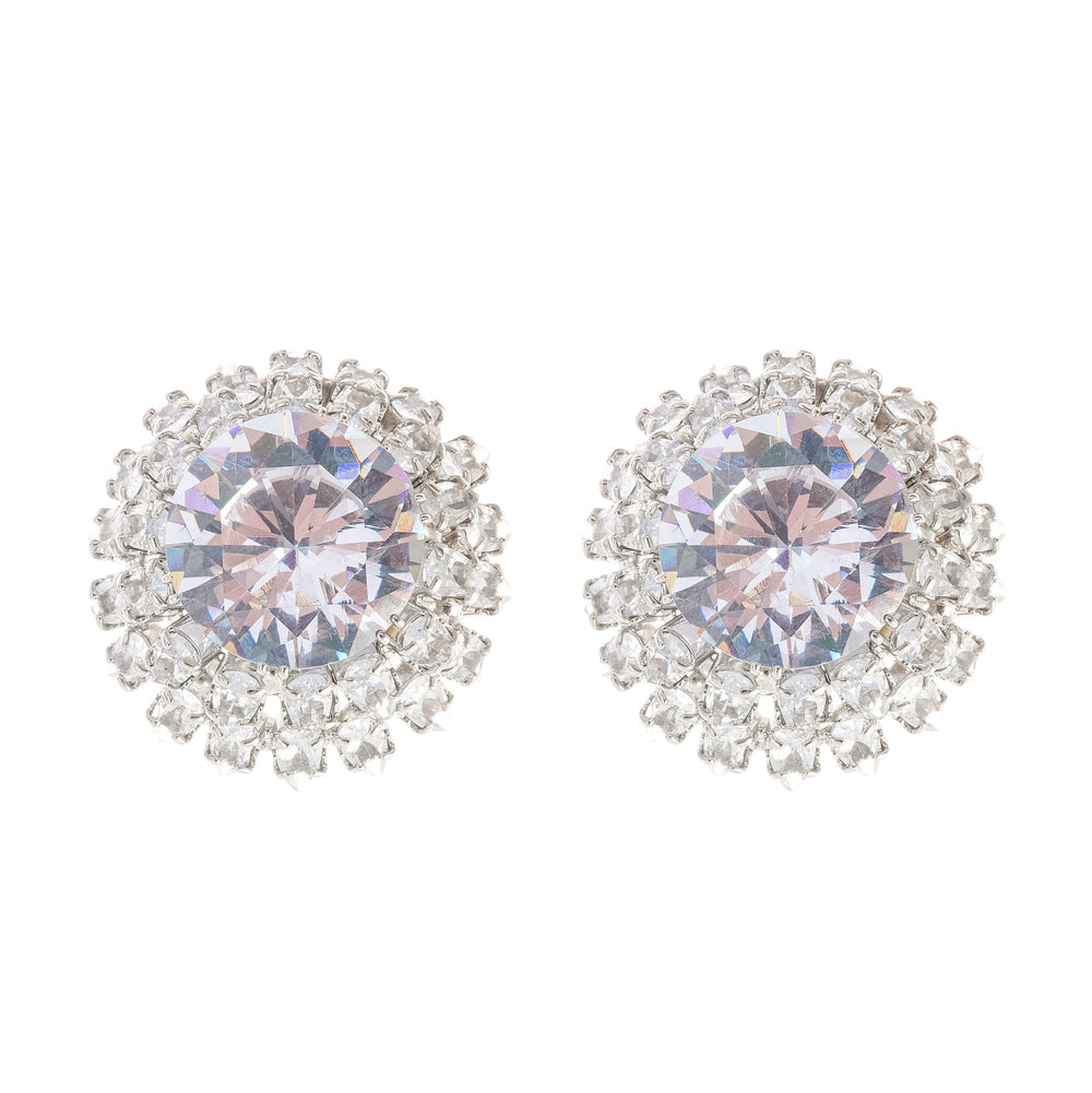 Silver Round Sparkle Stud Earrings