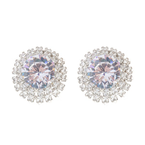 Silver Round Sparkle Stud Earrings