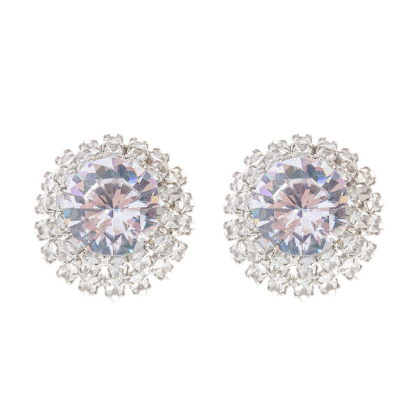 Silver Round Sparkle Stud Earrings