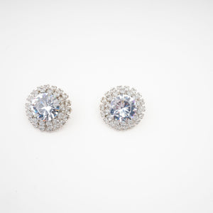 Silver Round Sparkle Stud Earrings