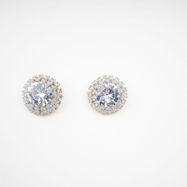 Silver Round Sparkle Stud Earrings