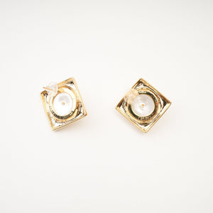 Vintage Pearl Stud Earrings with Gold Frame